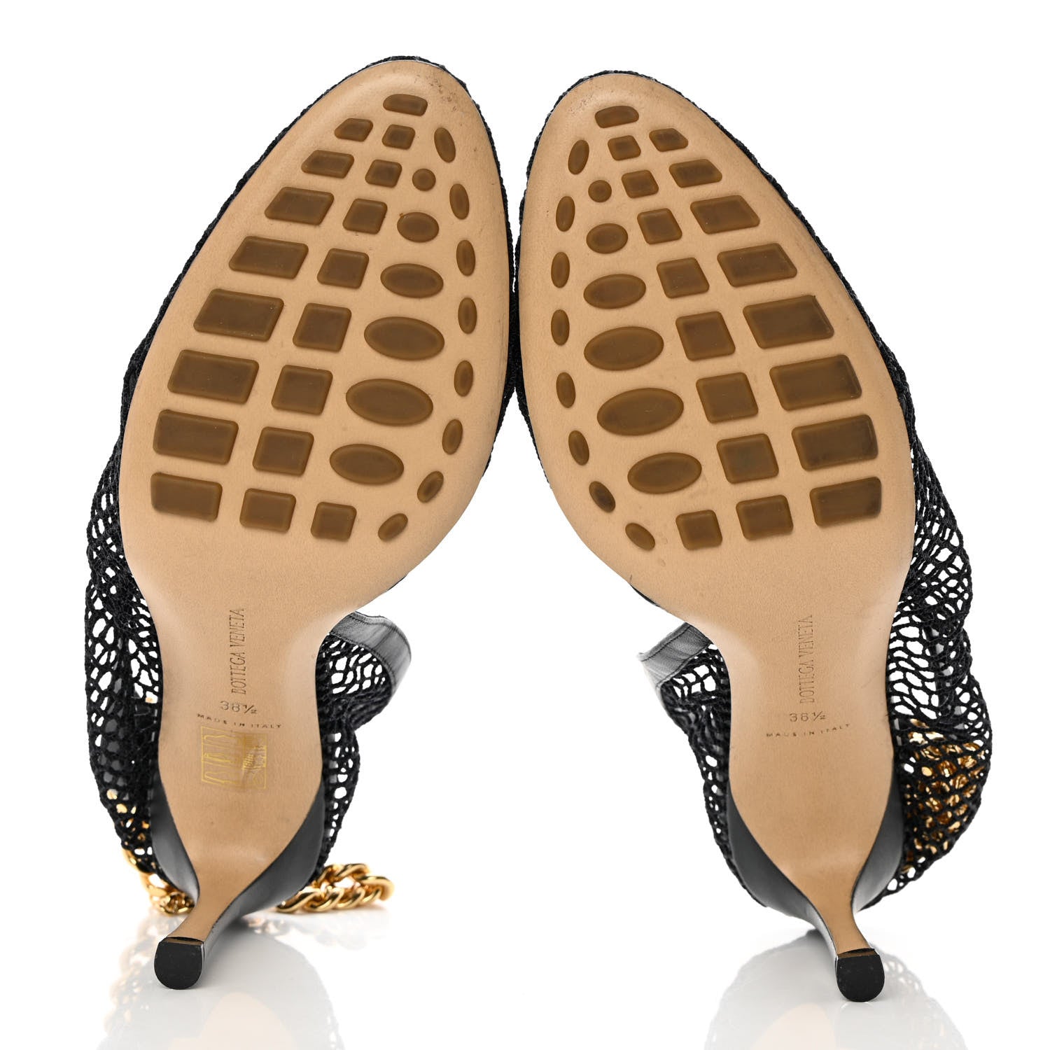 Bottega Veneta Mesh Calfskin Chain Stretch Pumps 38.5 Black 10 of 16