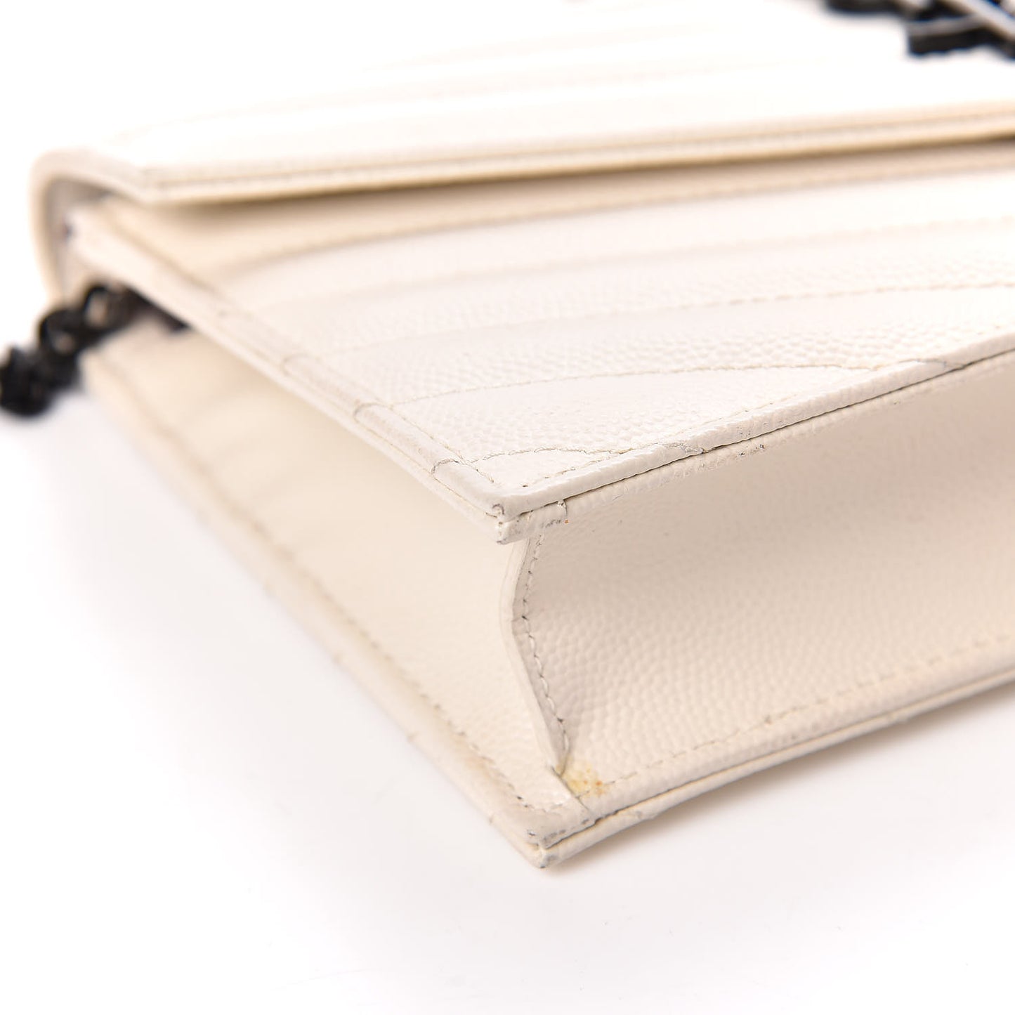 Grain De Poudre Matelasse Chevron Monogram Envelope Chain Wallet Dove White