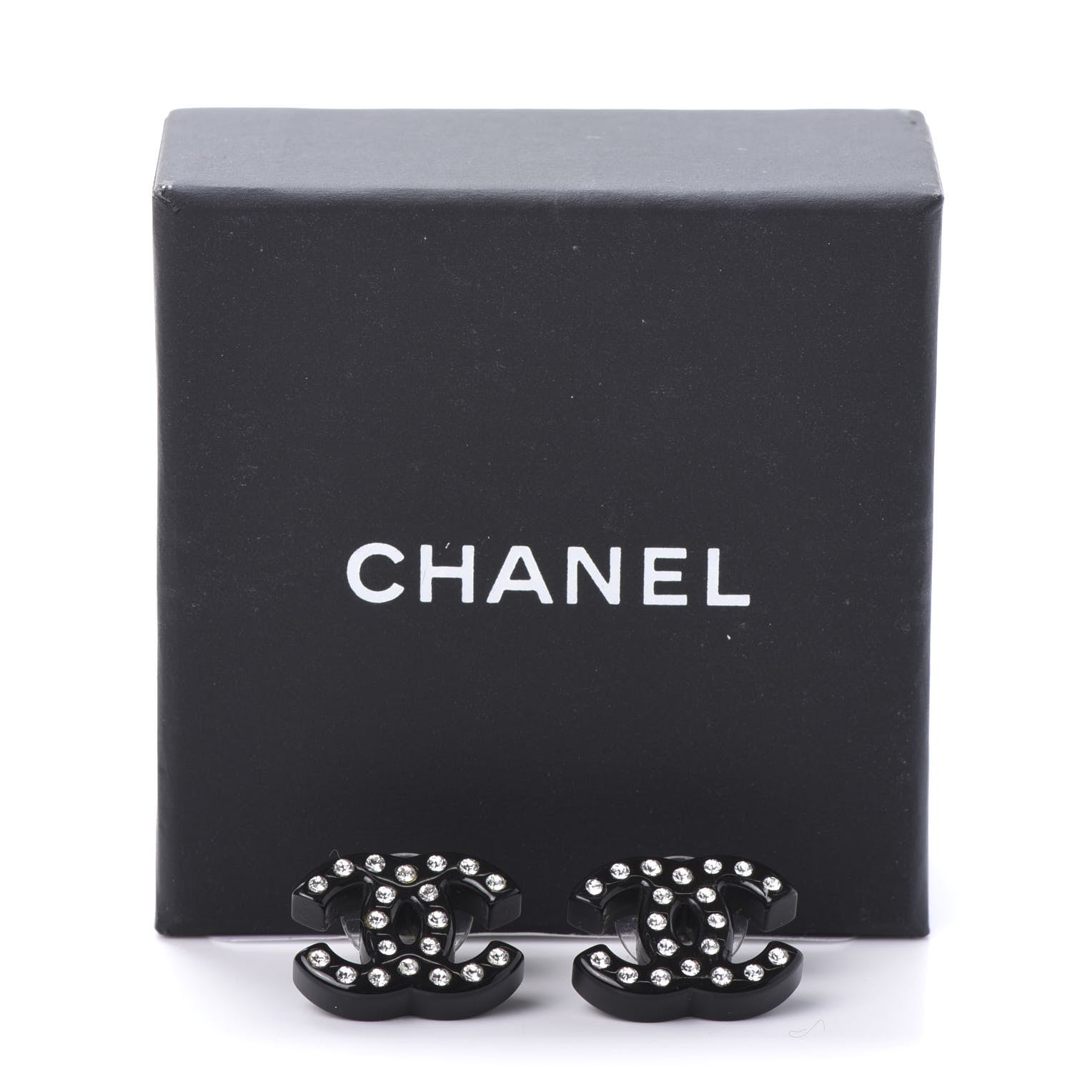 Chanel Resin Crystal CC Earrings Black 5 of 5