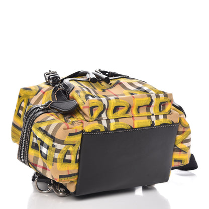 Burberry Calfskin Vintage Check Graffiti Print Small Rucksack Backpack Yellow 4 of 10