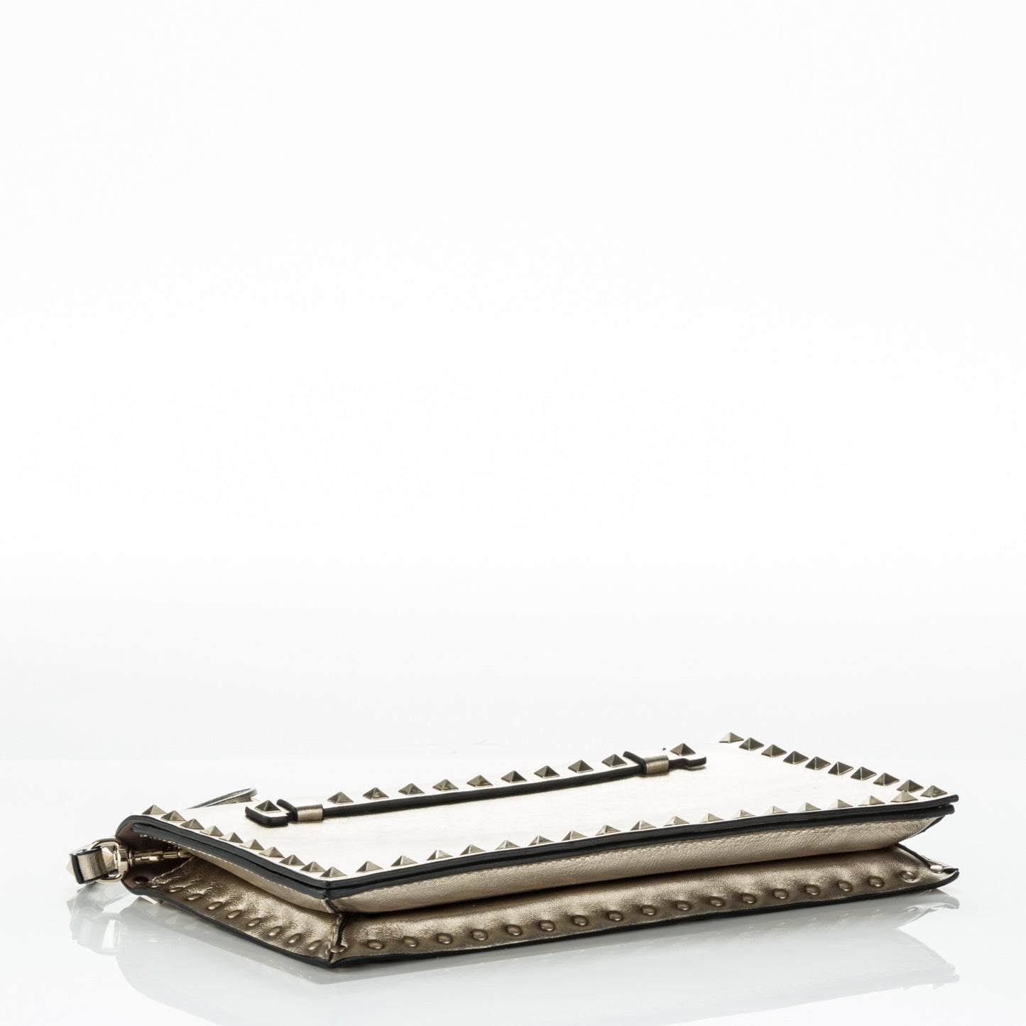 Metallic Nappa Rockstud Wristlet Clutch Gold