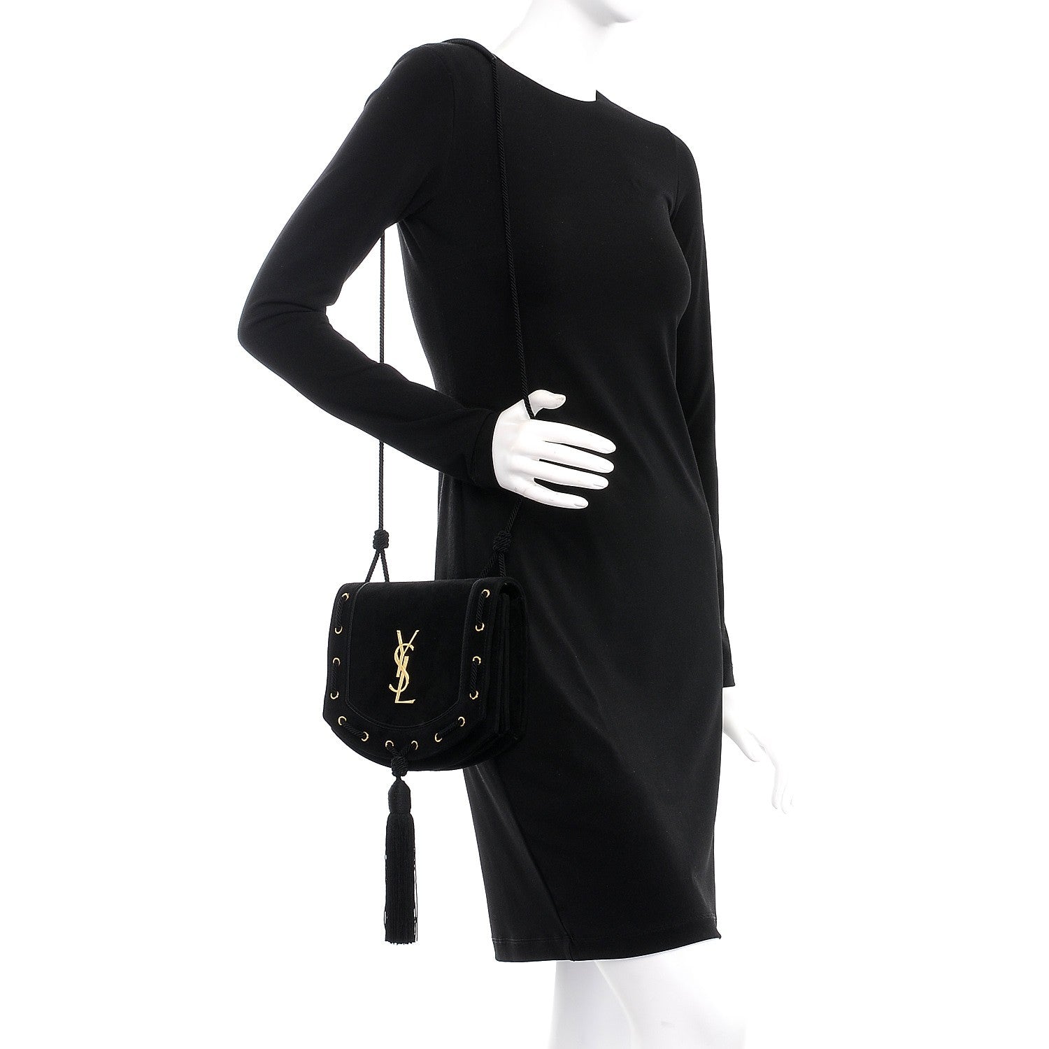 Saint Laurent Suede Medium Monogram Fetish Satchel Black 2 of 7