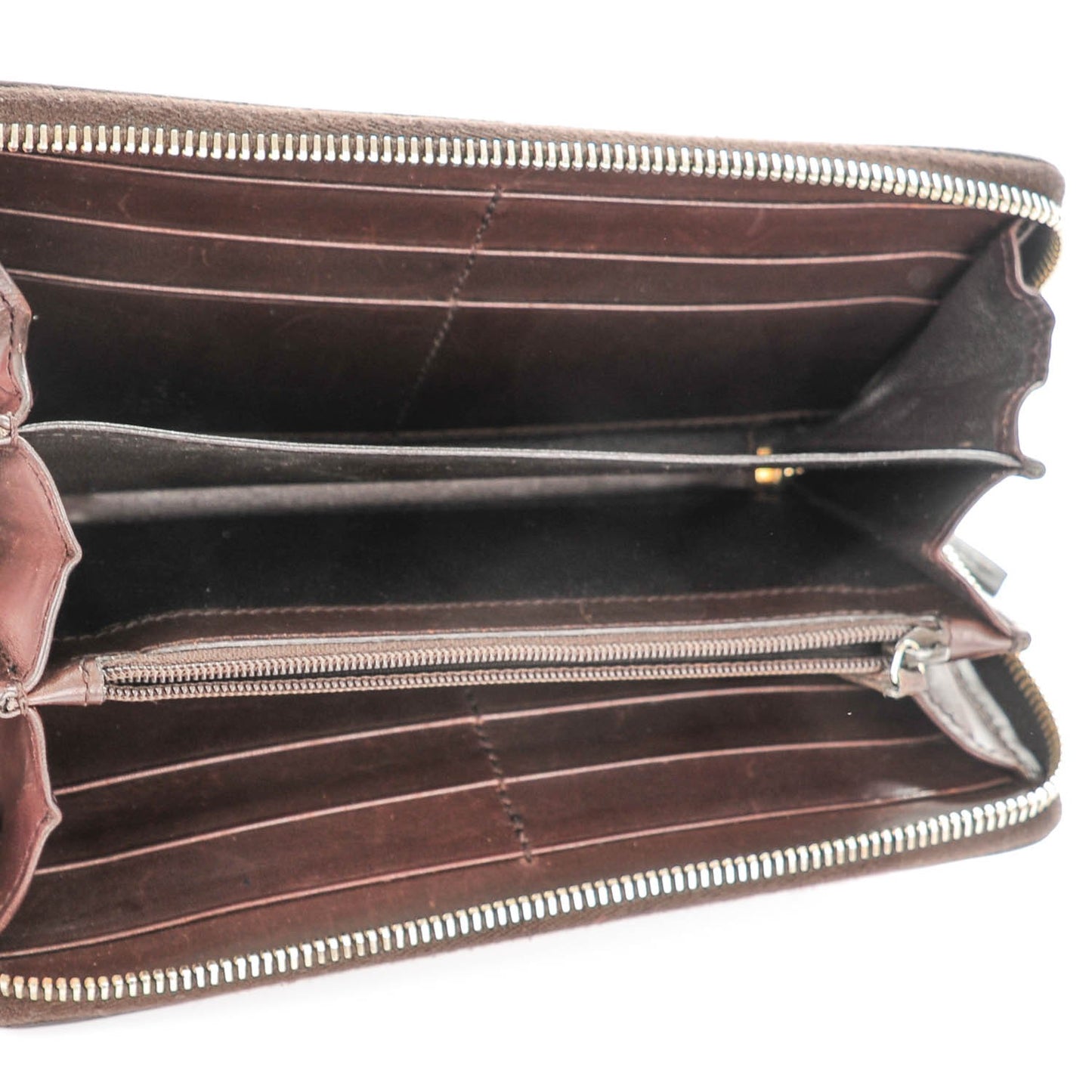 Calfskin Web Zip Around Wallet Dark Brown