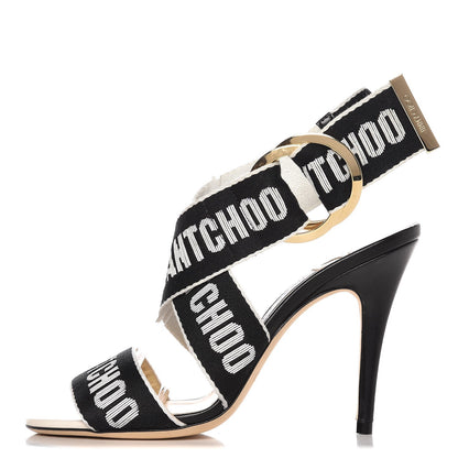 Jimmy Choo Nappa Nylon Bailey Logo Tape Sandals 36 Black Chalk 1 of 9