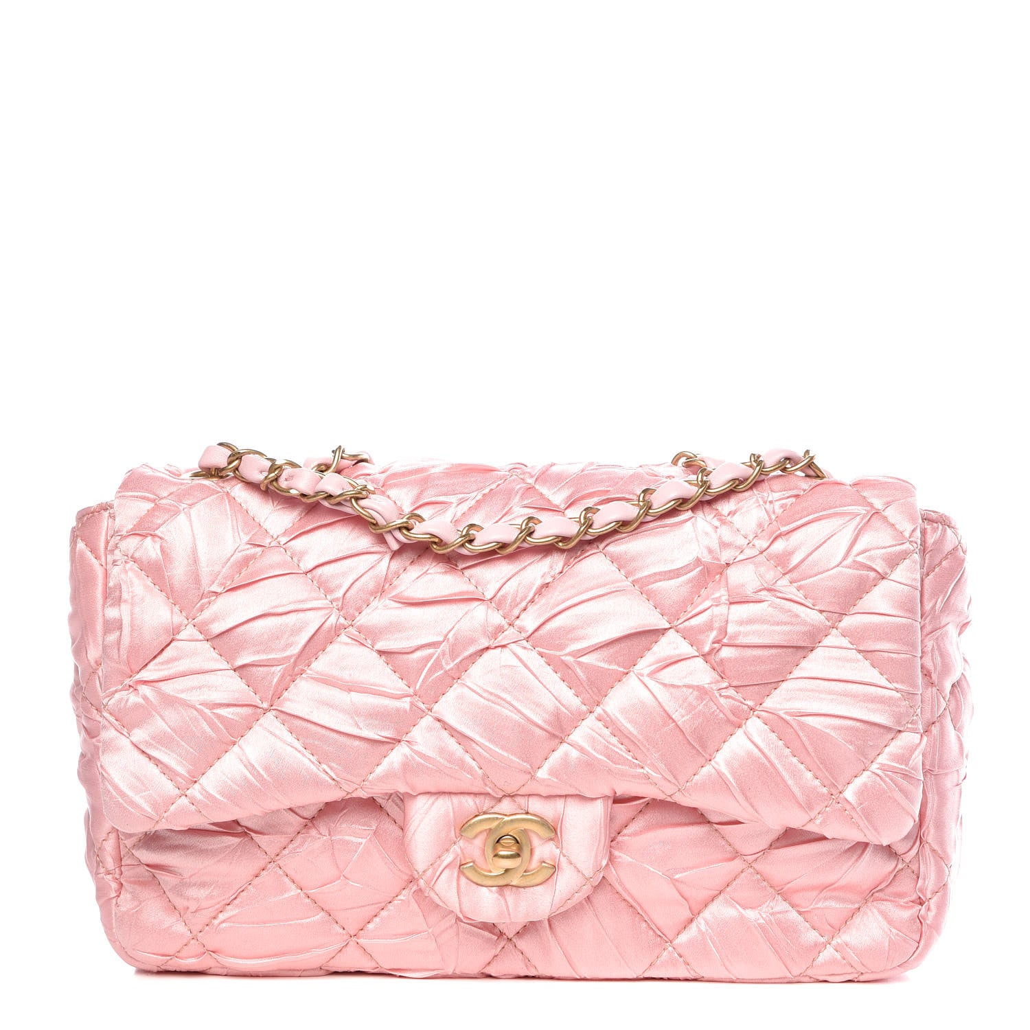 Chanel Satin Quilted Pleated Flap Pink 1 of 9