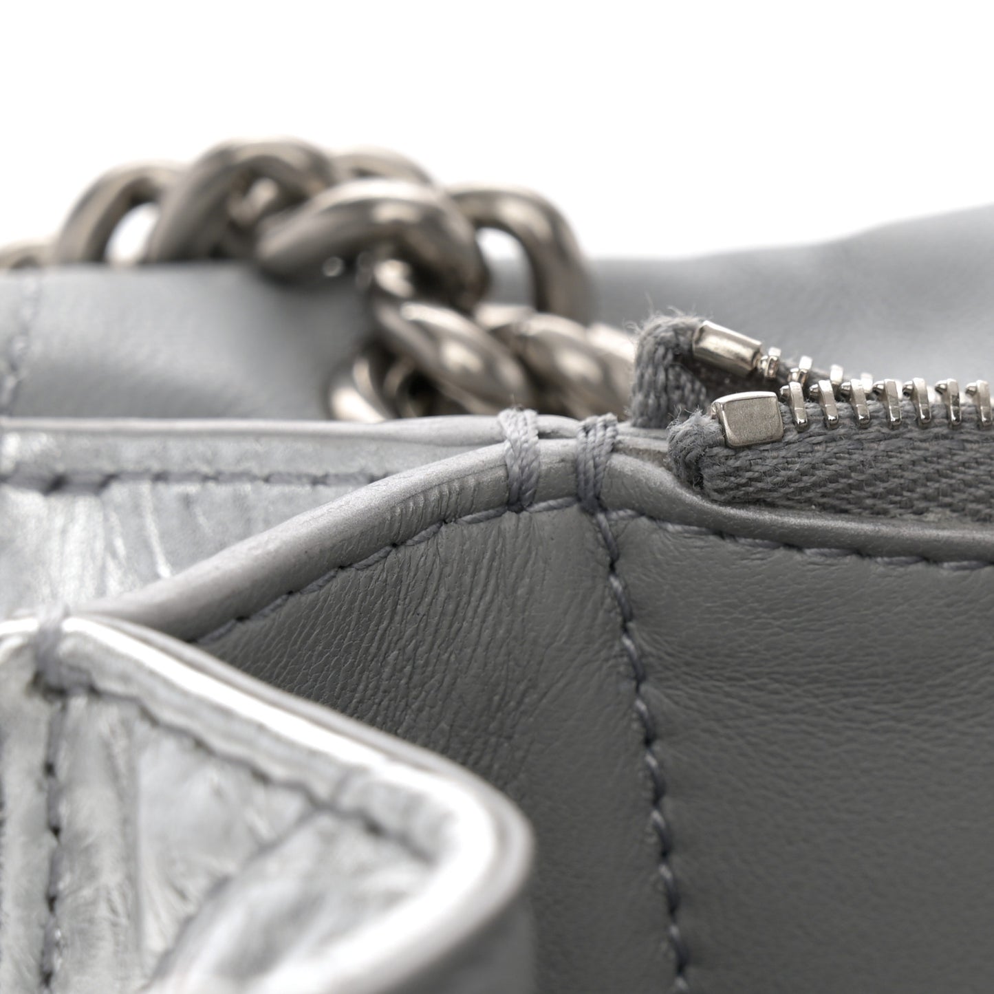 Crushed Calfskin Quilted Small Crush Chain Bag Silver