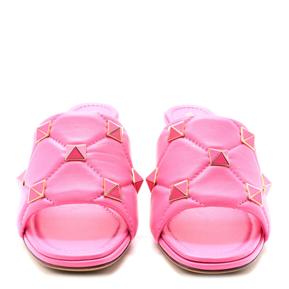 Valentino Garavani Nappa Enamel Quilted Monochrome Roman Stud 65mm Slide Sandals 39.5 Pink 3 of 10