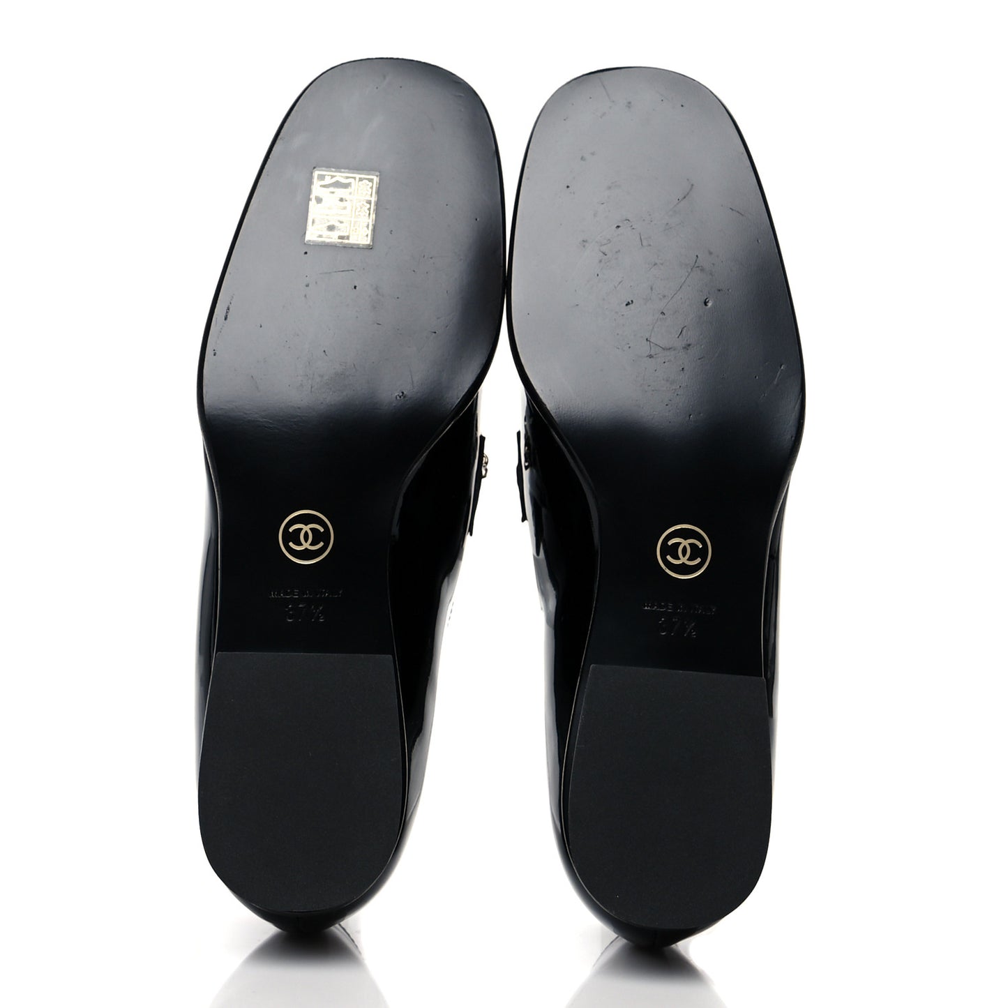 Patent Calfskin CC Chain Mocassin Loafers 37.5 Black