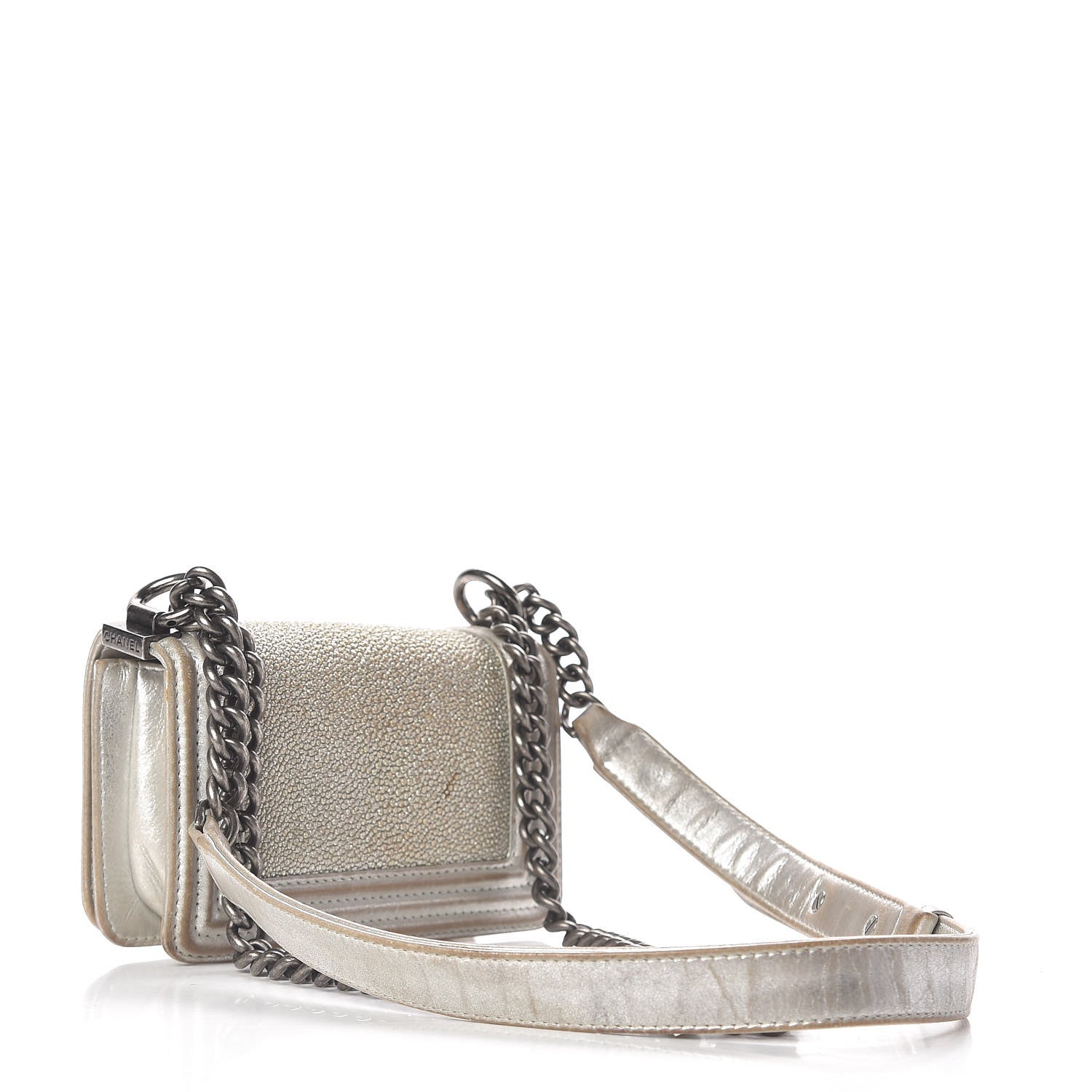 Chanel Metallic Galuchat Stingray Mini Boy Flap Silver 3 of 15