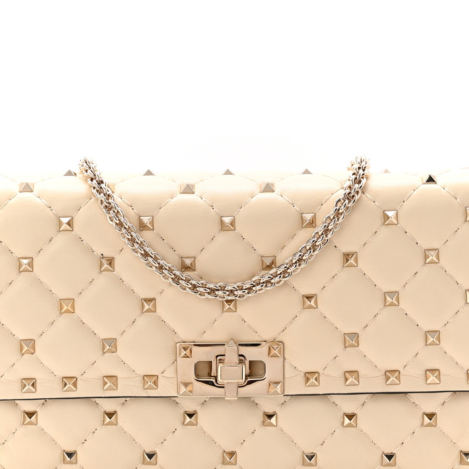 Valentino Garavani Lambskin Rockstud Spike Wallet on Chain Light Ivory 7 of 9