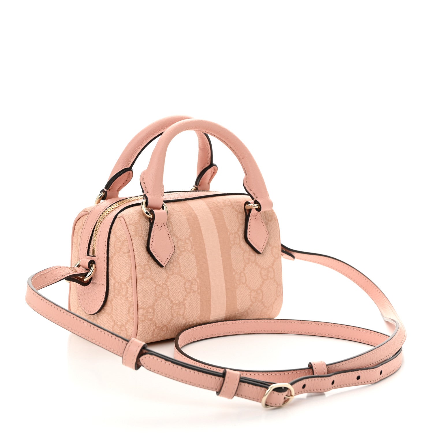 Gucci GG Supreme Monogram Textured Dollar Calfskin Web Super Mini Ophidia Top Handle Bowler Bag Rose Pink 3 of 11