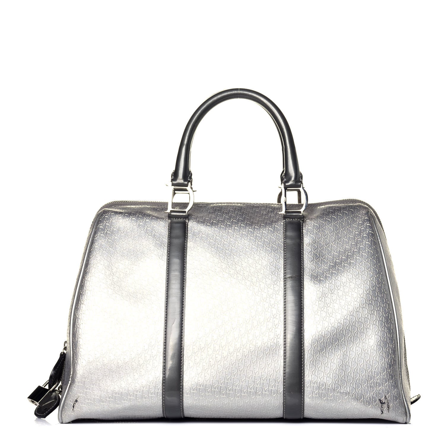 Christian Dior Metallic Patent Calfskin Embossed Bowler Silver 1 of 9