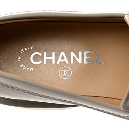 Chanel Shiny Calfskin Logo Loafers 37.5 Grey 6 of 9