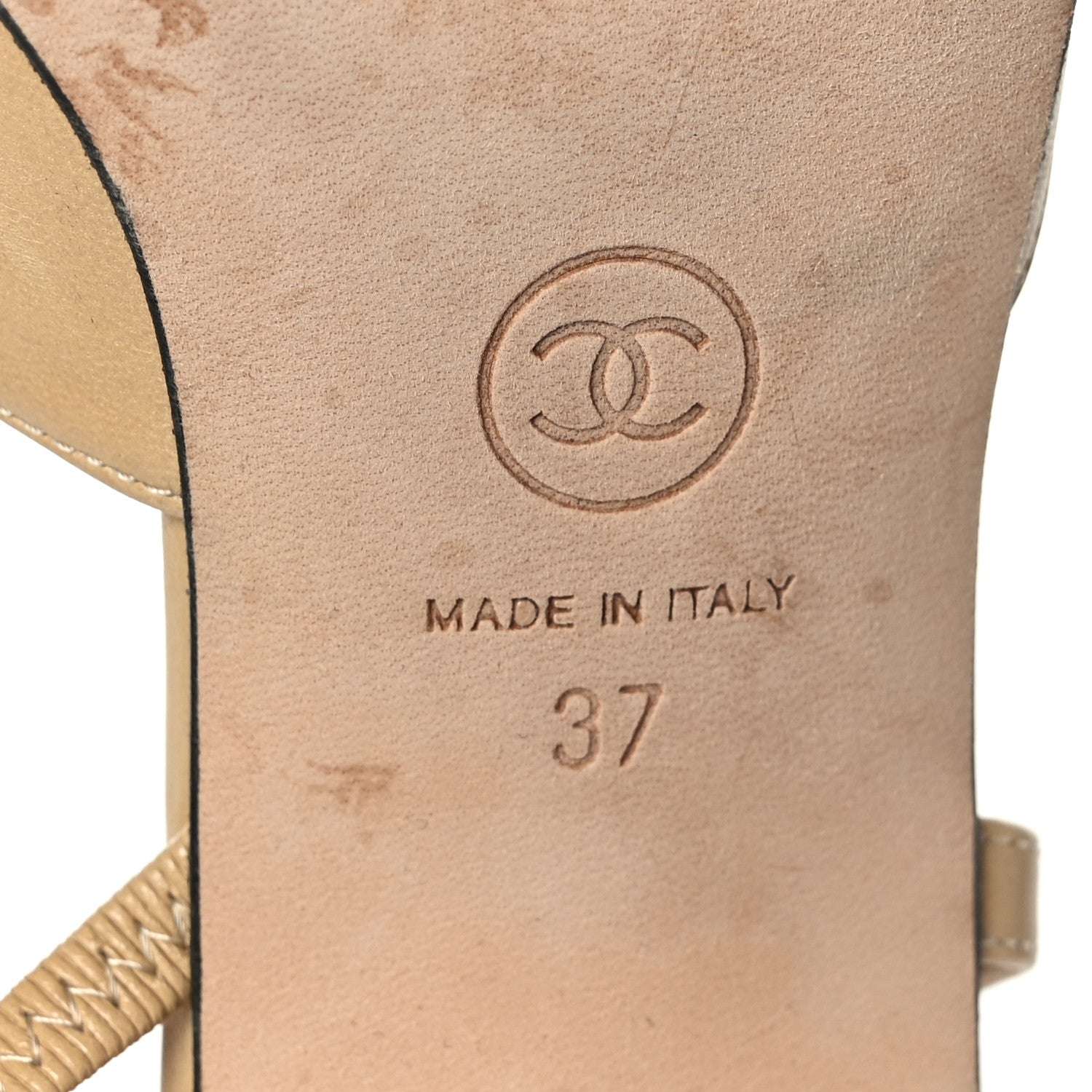 Chanel Goatskin Grosgrain Cap Toe CC Slingback Pumps 37 Beige Black 8 of 11