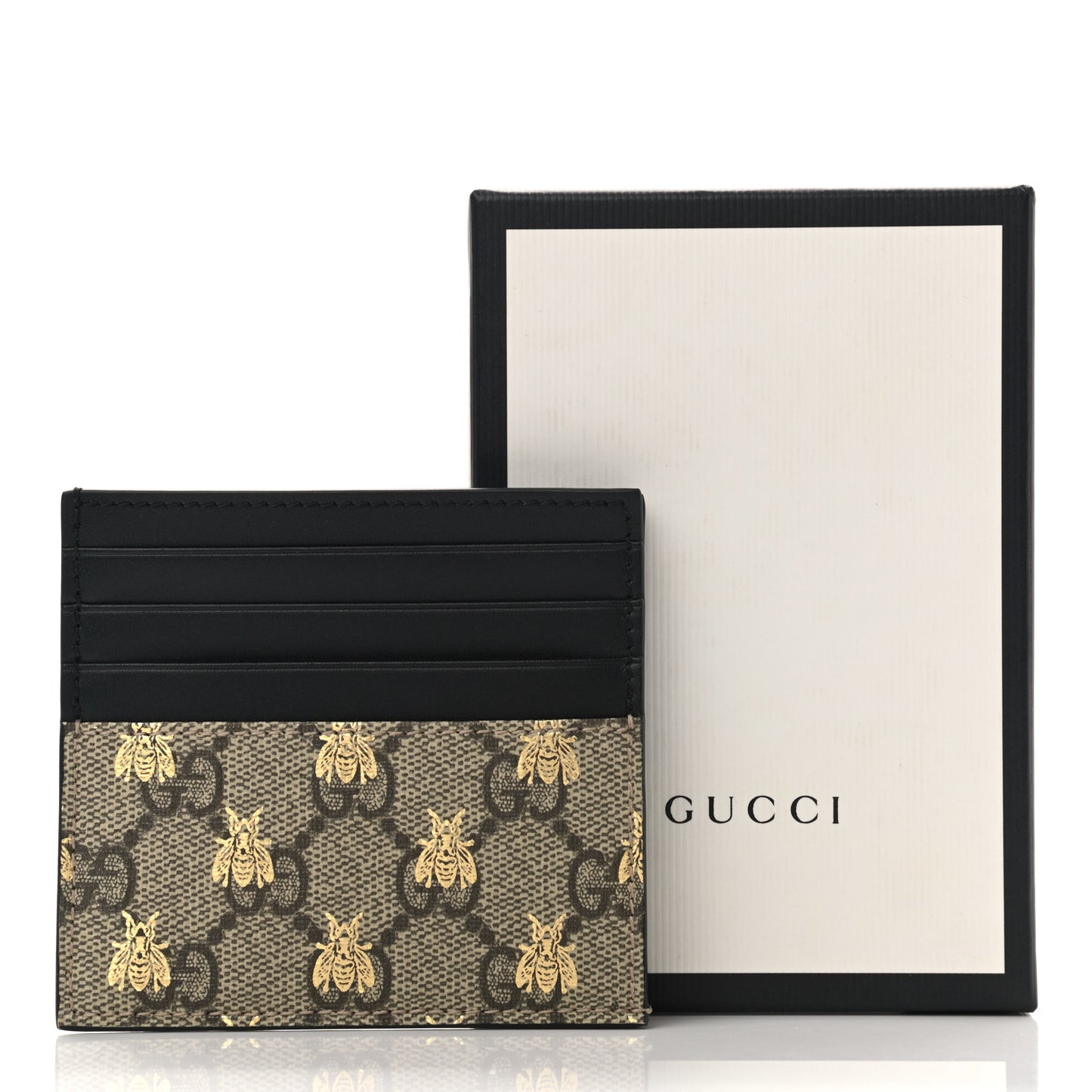 GG Supreme Monogram Bees Card Holder Black