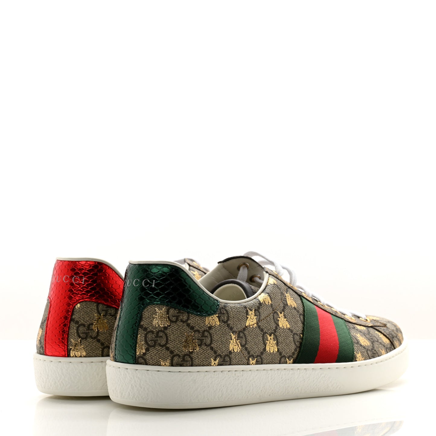 GG Supreme Monogram Bees Ayers Web Mens Ace Sneakers 11.5 Beige Oro Green Red
