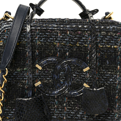 Chanel Tweed Snakeskin Quilted Medium CC Filigree Vanity Case Dark Navy 8 of 10