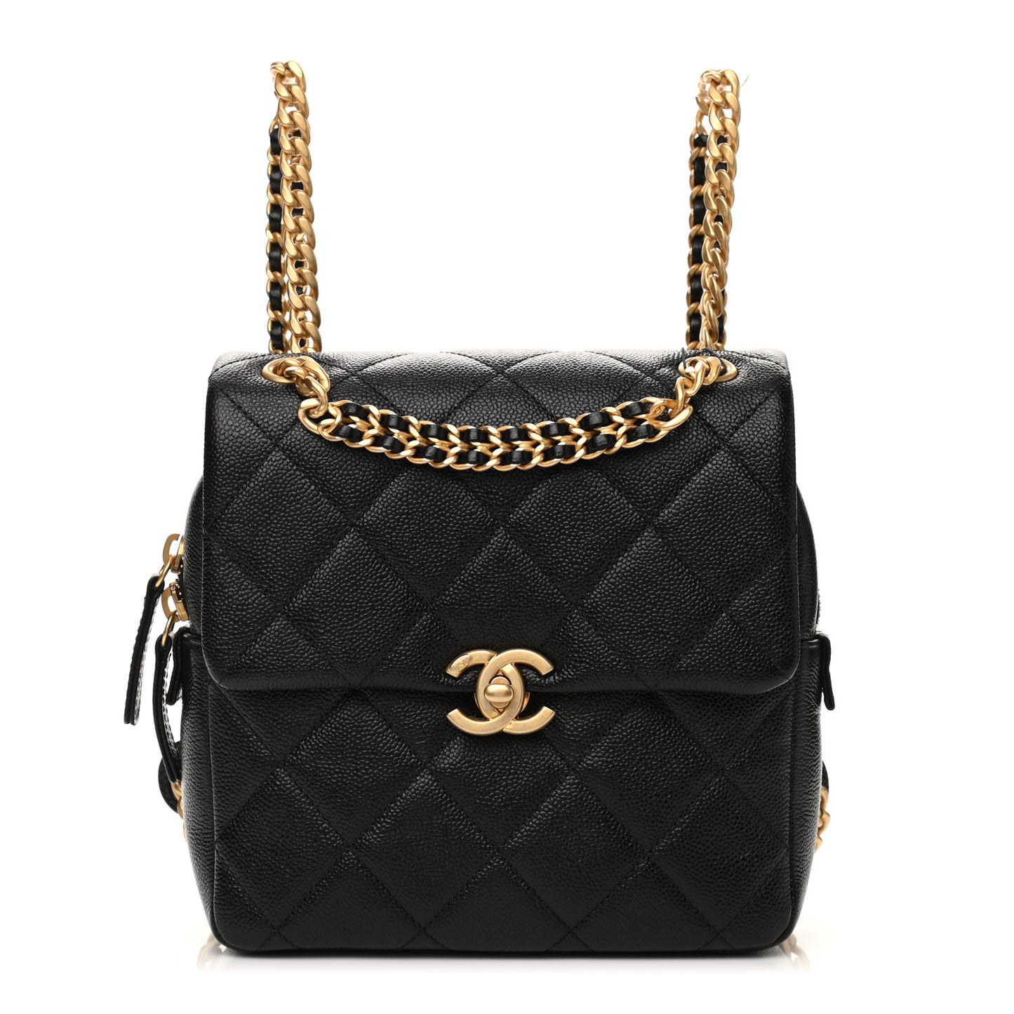 Shiny Caviar Quilted Chain Melody Backpack Black