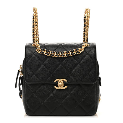 Chanel Shiny Caviar Quilted Chain Melody Backpack Black 1 of 11