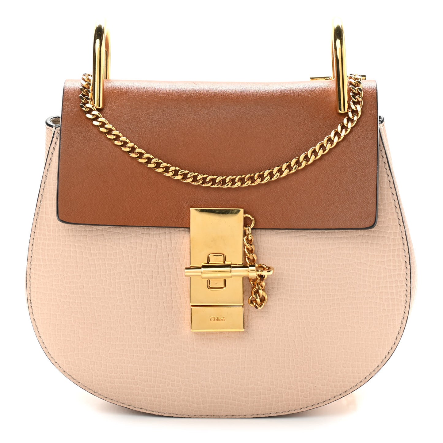 Grained Calfskin Lambskin Mini Bi-Color Drew Shoulder Bag Powder Beige Caramel
