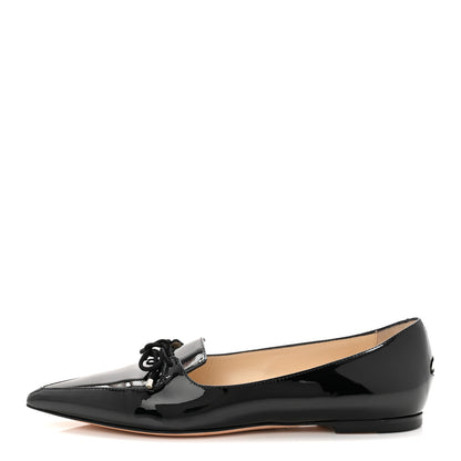 Jimmy Choo Patent Pointy Toe Genna Flats 37 Black 1 of 8