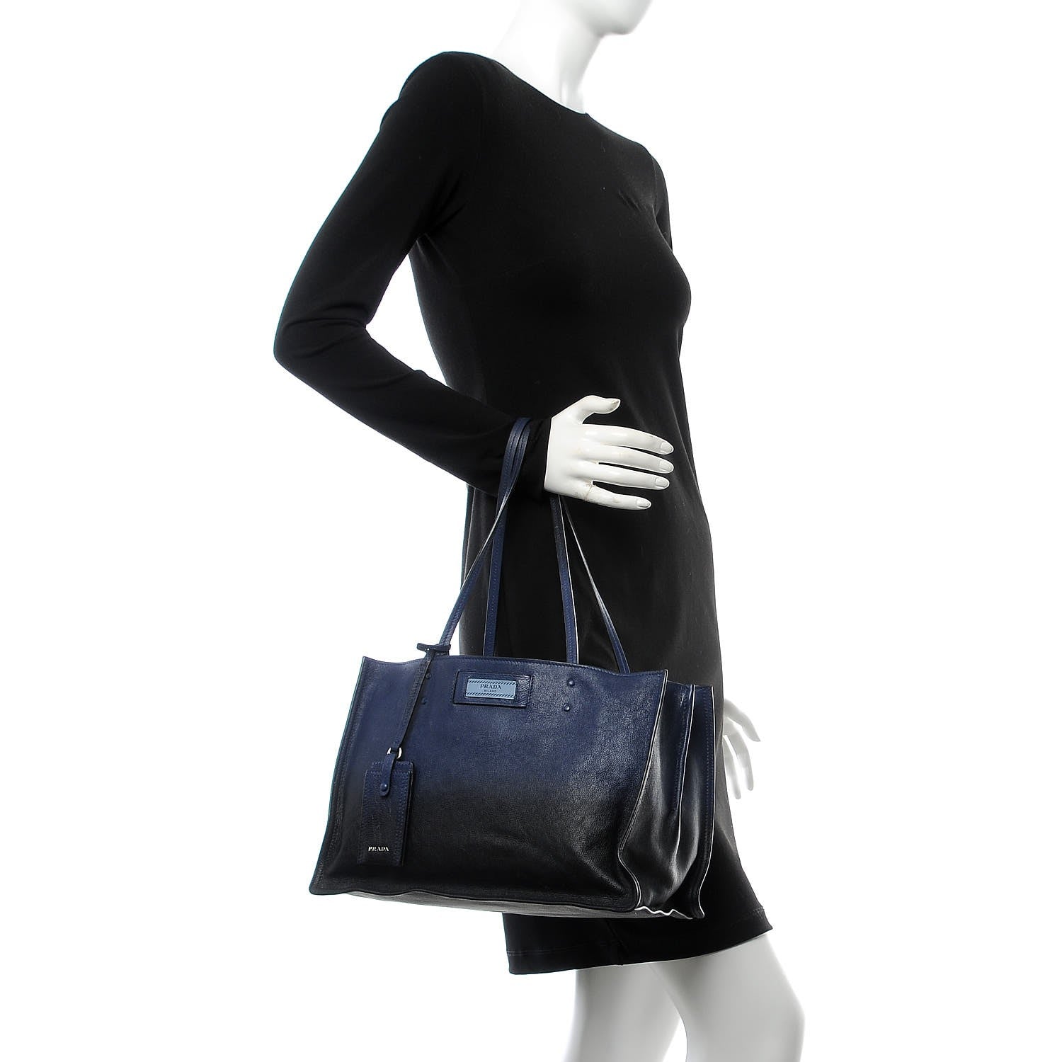 Prada Glace Calf Etiquette Tote Astrale Inchiostro 2 of 9