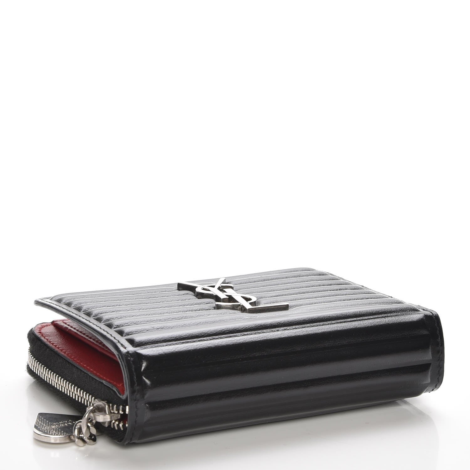 Saint Laurent Ribbed Calfskin Opium Monogram Compact Zip Around Wallet Black 4 of 8