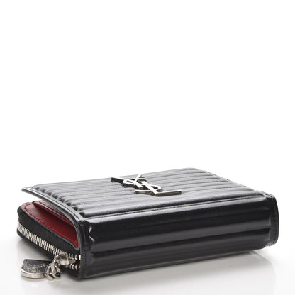 Saint Laurent Ribbed Calfskin Opium Monogram Compact Zip Around Wallet Black 4 of 8