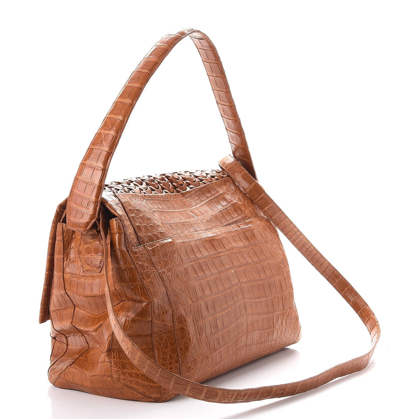 Crocodile Woven Flap Shoulder Bag Brown