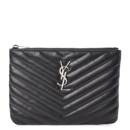 Saint Laurent Calfskin Matelasse Chevron Monogram Pouch Black 1 of 7
