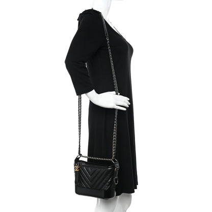 Chanel Aged Calfskin Chevron Quilted Small Gabrielle Hobo Black 2 of 12