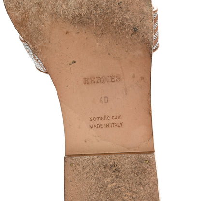 Hermes Embroidered Calfskin Oran Sandals 40 Naturel Gris Argente 6 of 8