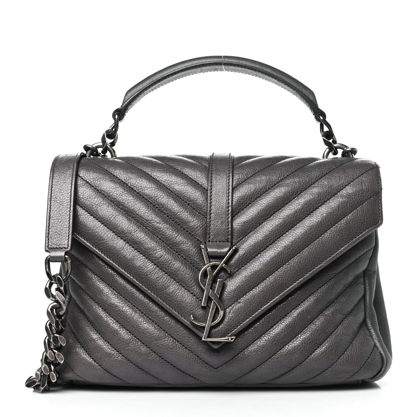 Sheepskin Matelasse Chevron Monogram Medium College Bag Asphalt