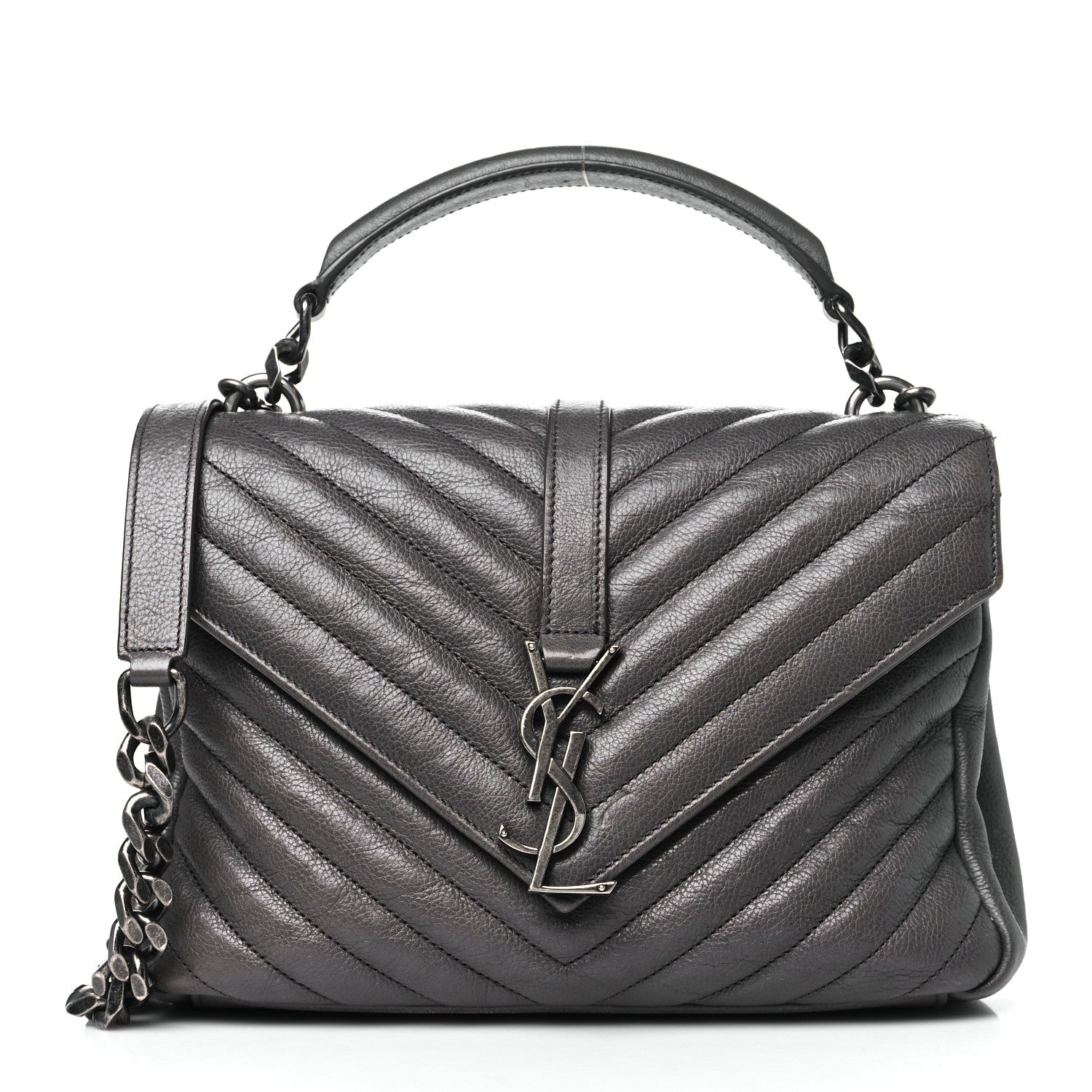 Saint Laurent Sheepskin Matelasse Chevron Monogram Medium College Bag Asphalt 1 of 13