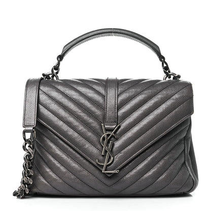 Saint Laurent Sheepskin Matelasse Chevron Monogram Medium College Bag Asphalt 1 of 13