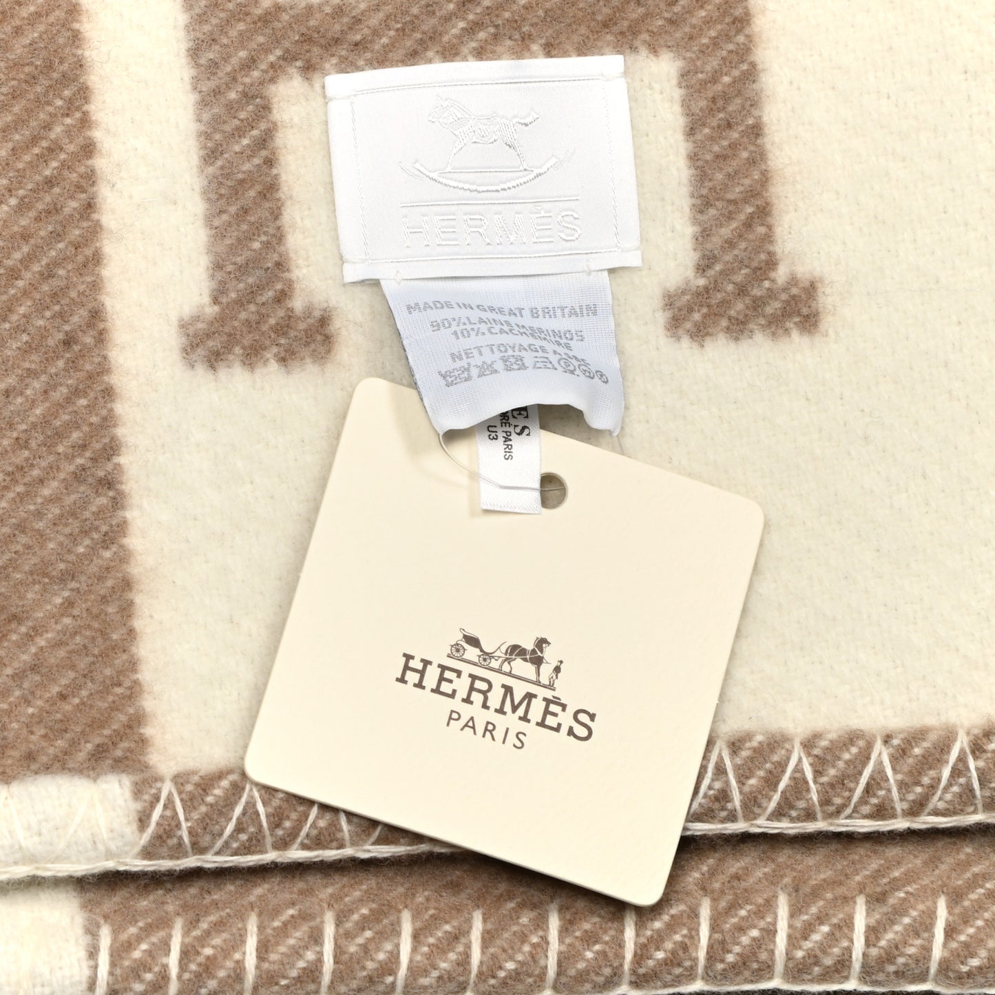 Wool Cashmere Avalon Baby Blanket Noisette Moyen White