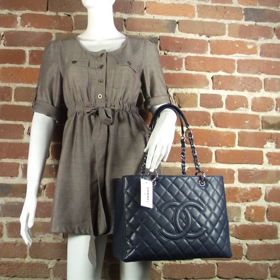 Chanel Caviar Grand Shopping Tote GST Navy 2 of 8