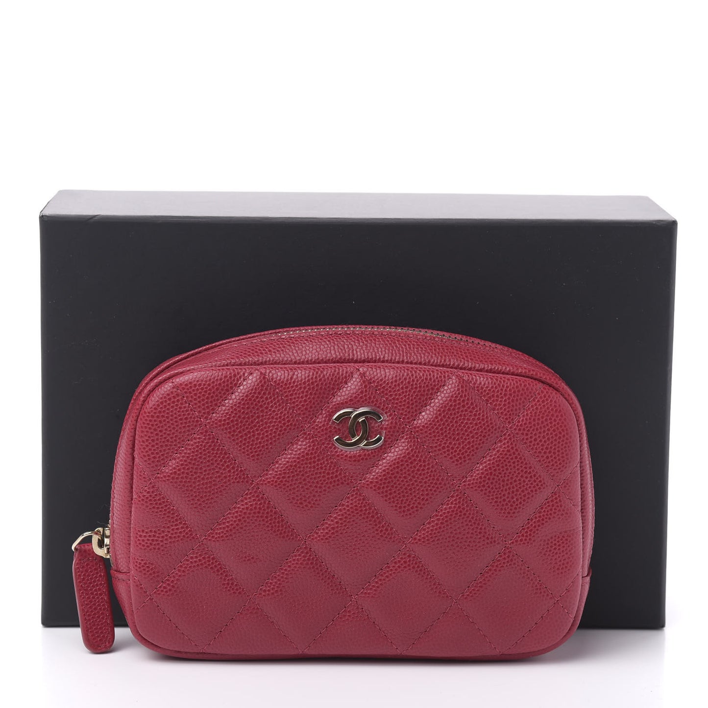 Lambskin Quilted Small Curvy Pouch Cosmetic Case Red