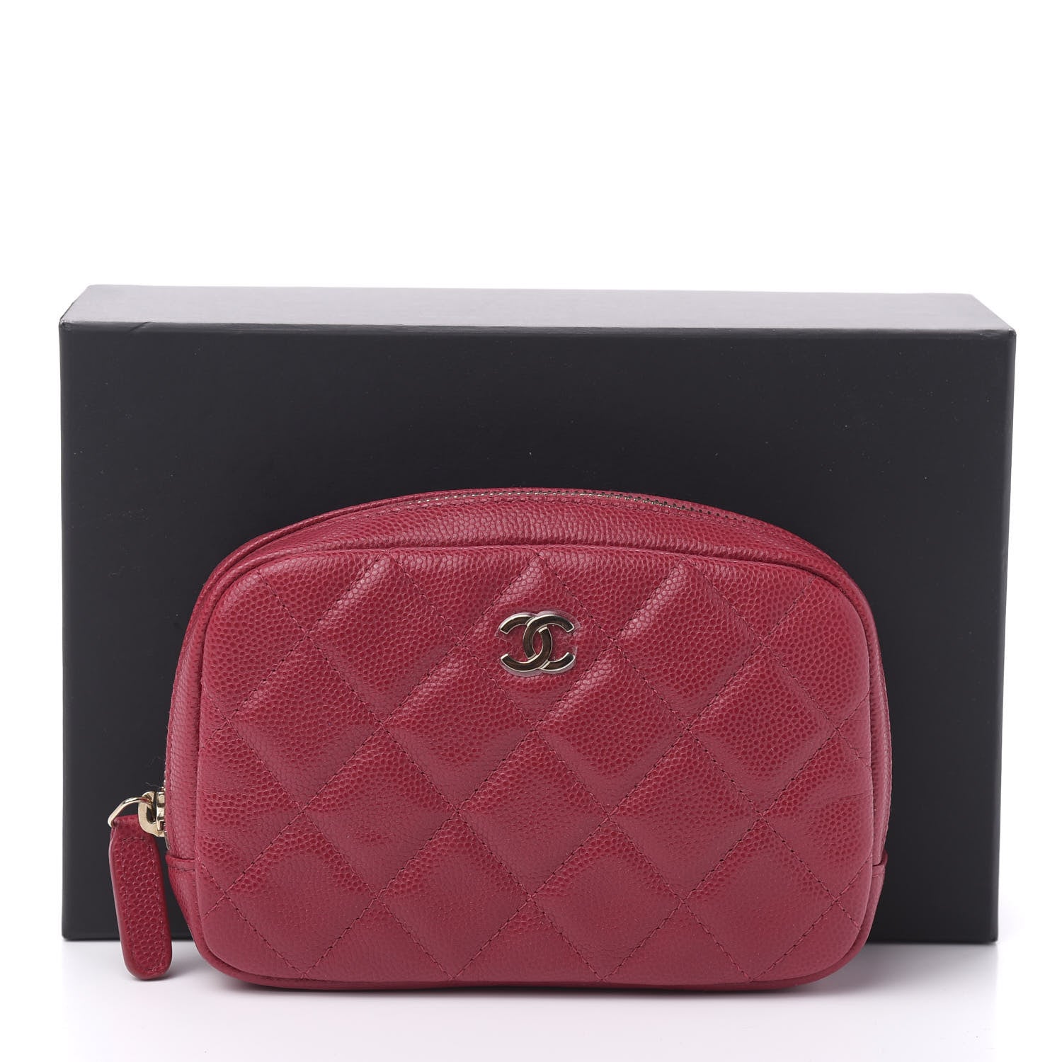 Chanel Lambskin Quilted Small Curvy Pouch Cosmetic Case Red 8 of 8
