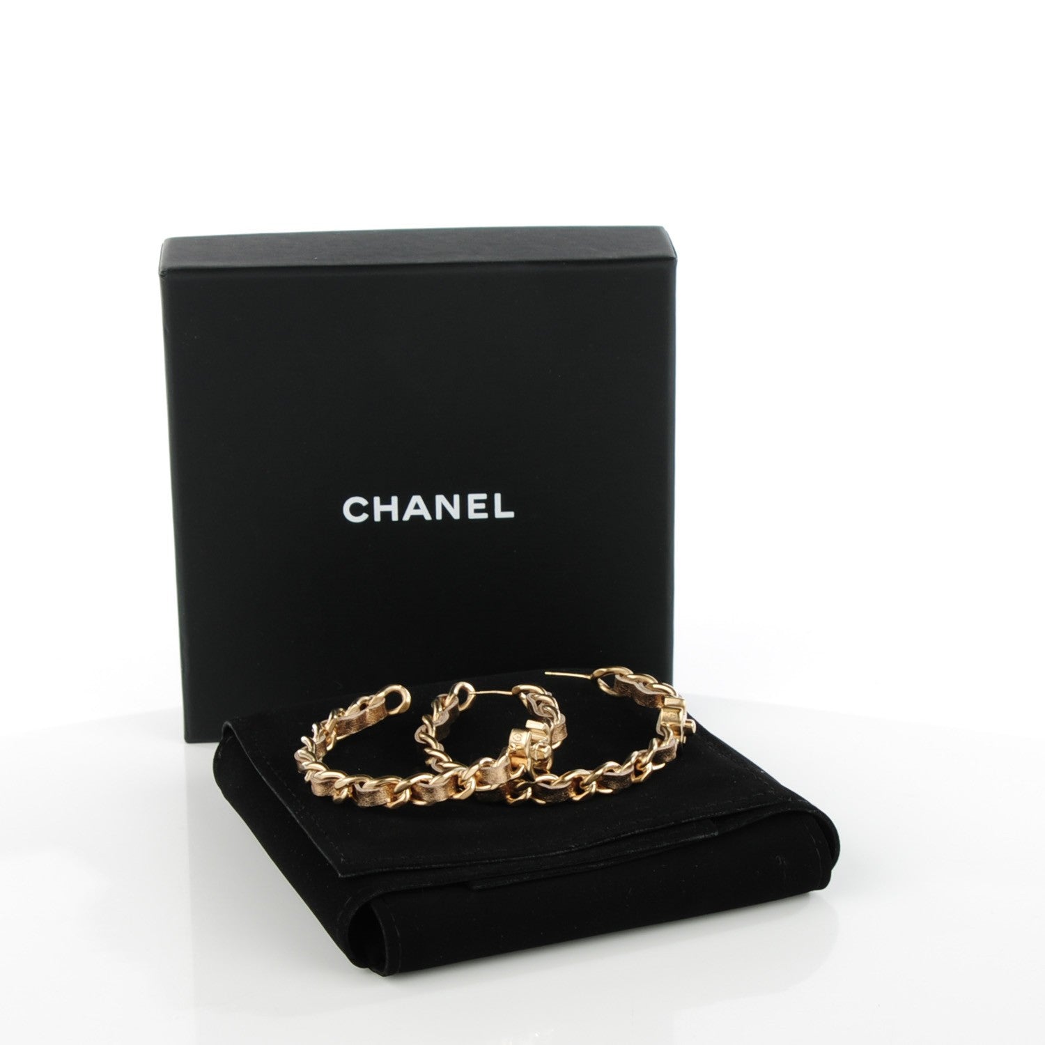 Chanel Metal Lambskin CC Turnlock Chain Hoop Earrings Matte Gold 4 of 4