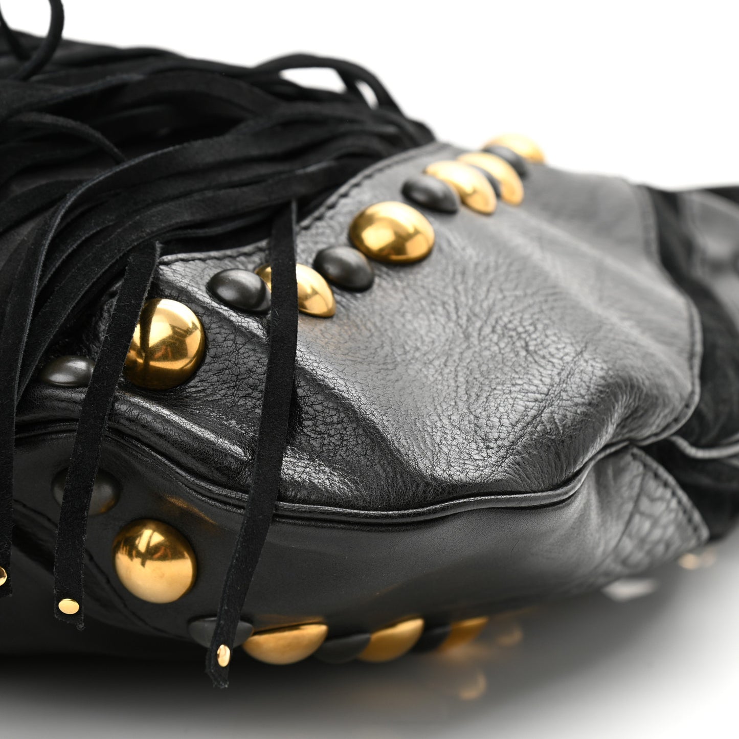 Calfskin Suede Fringe Babouska Hobo Black