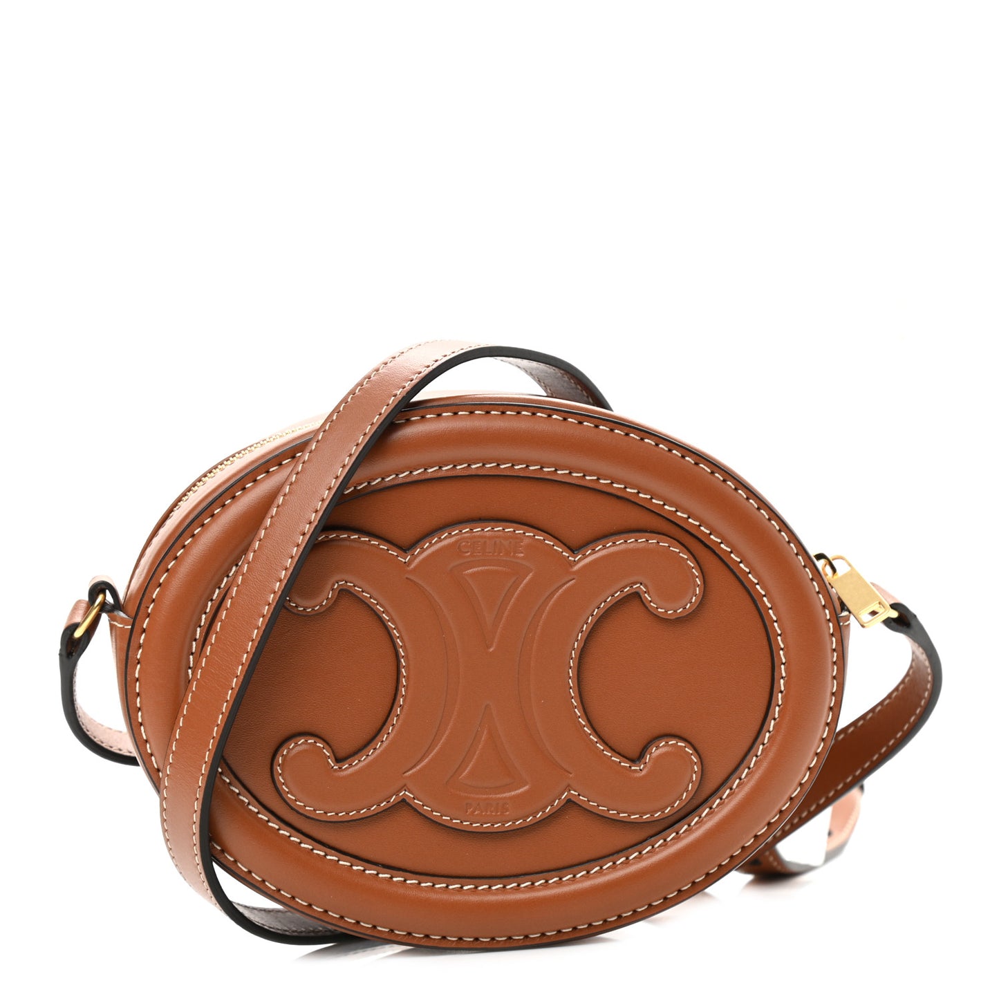 Smooth Calfskin Cuir Small Triomphe Oval Crossbody Purse Tan