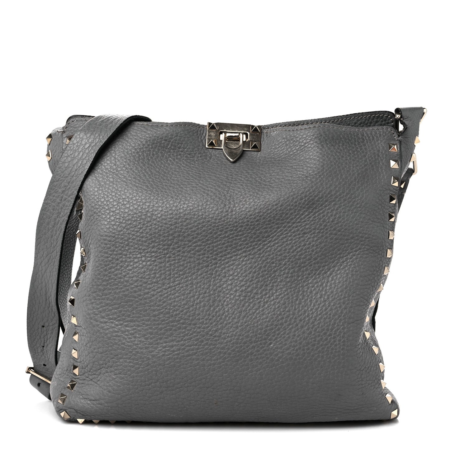 Pebbled Calfskin Small Rockstud Flip-Lock Messenger Bag Pebble