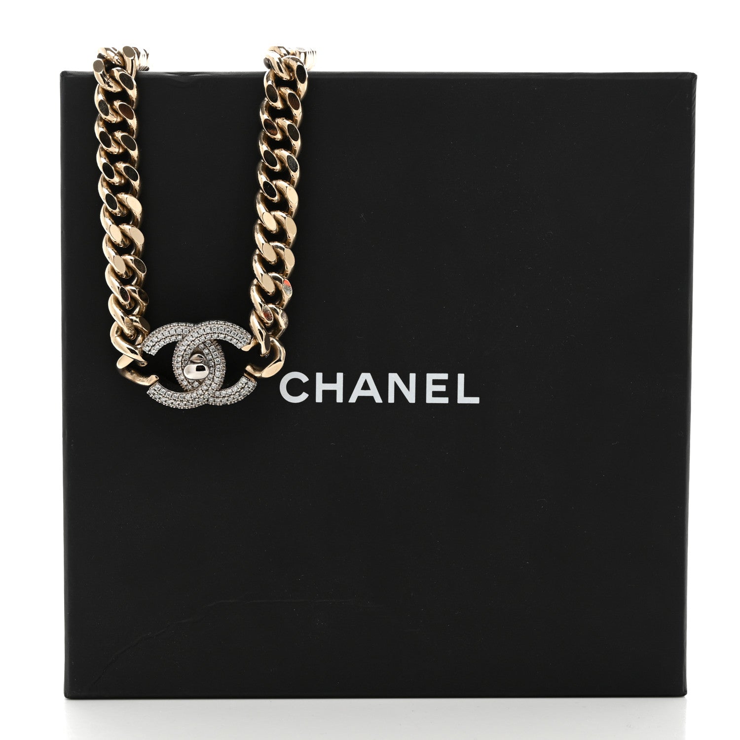 Chanel Crystal Chain Link CC Turnlock Choker Necklace Gold Silver 5 of 5