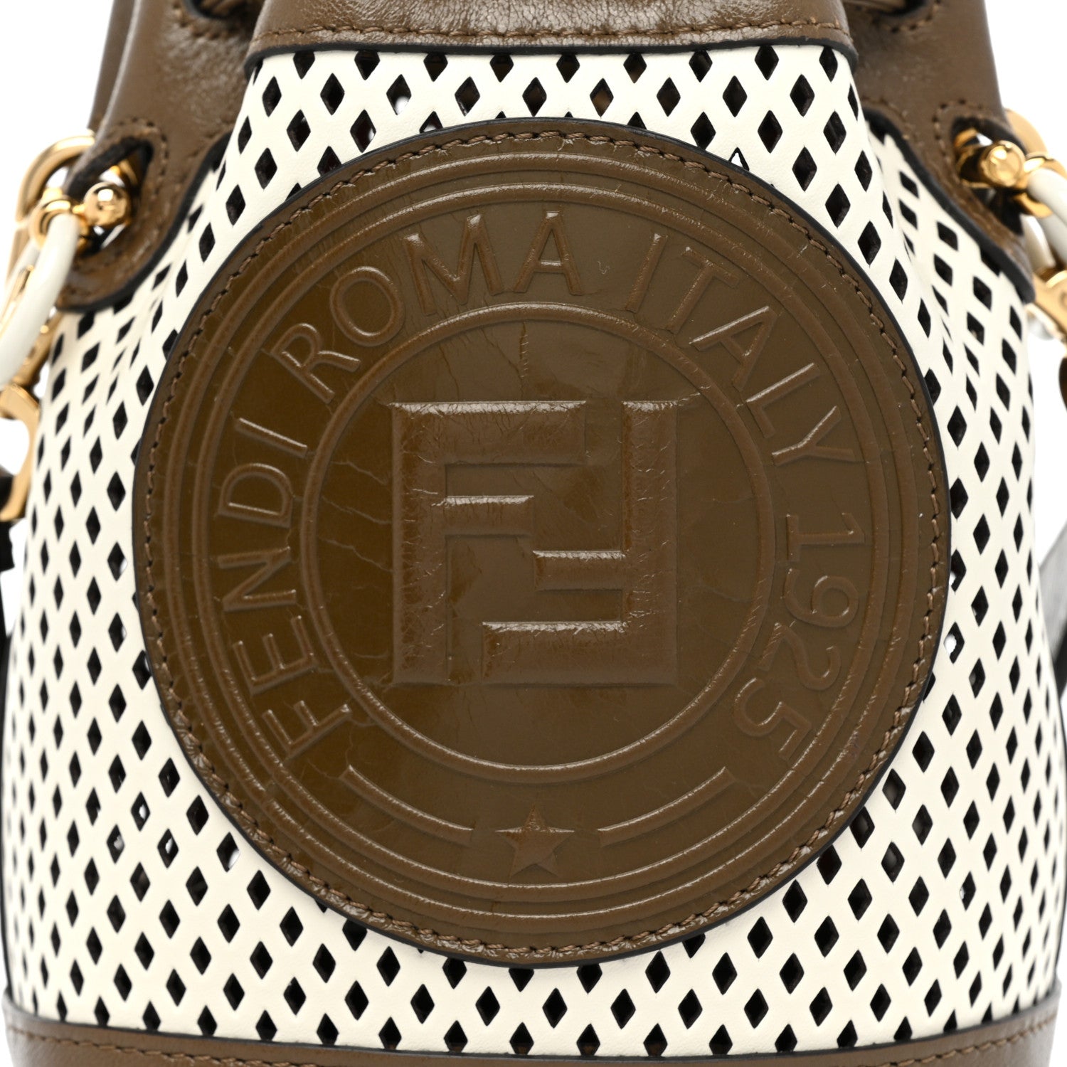 Fendi Vitello Liberty Glossy Lambskin F is Fendi Perforated Mini Mon Tresor Bucket Bag White Ice Rust Maya 8 of 8