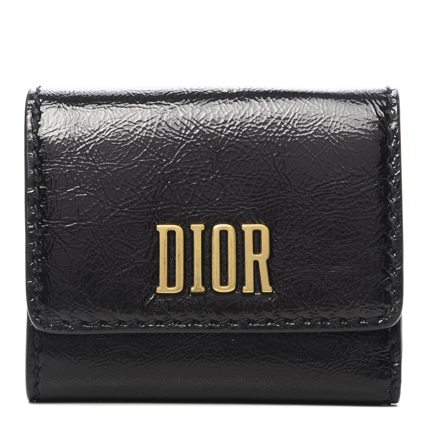 Textured Patent Calfskin Medium D-Fence Wallet Black