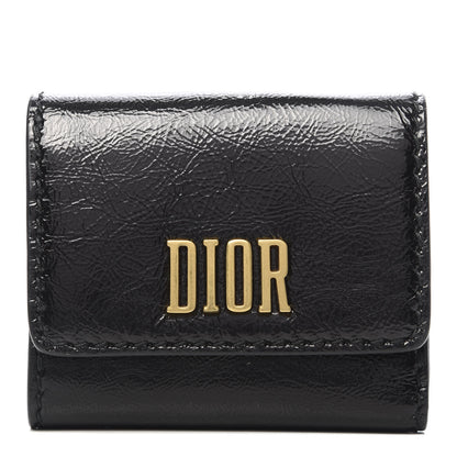 Christian Dior Textured Patent Calfskin Medium D-Fence Wallet Black 1 of 7