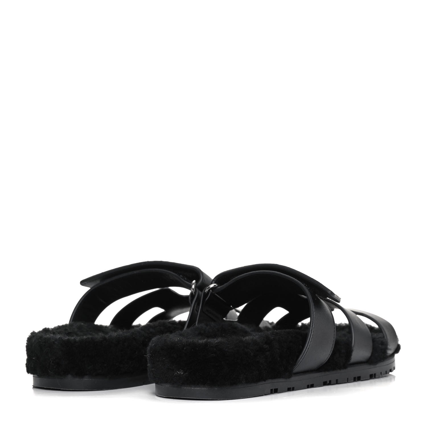 Hermes Calfskin Woolskin Womens Chypre Sandals 40 Black 4 of 11