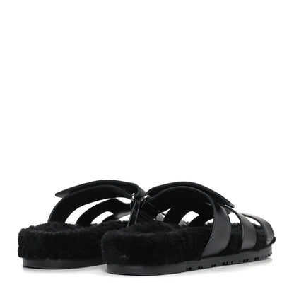 Hermes Calfskin Woolskin Womens Chypre Sandals 40 Black 4 of 11
