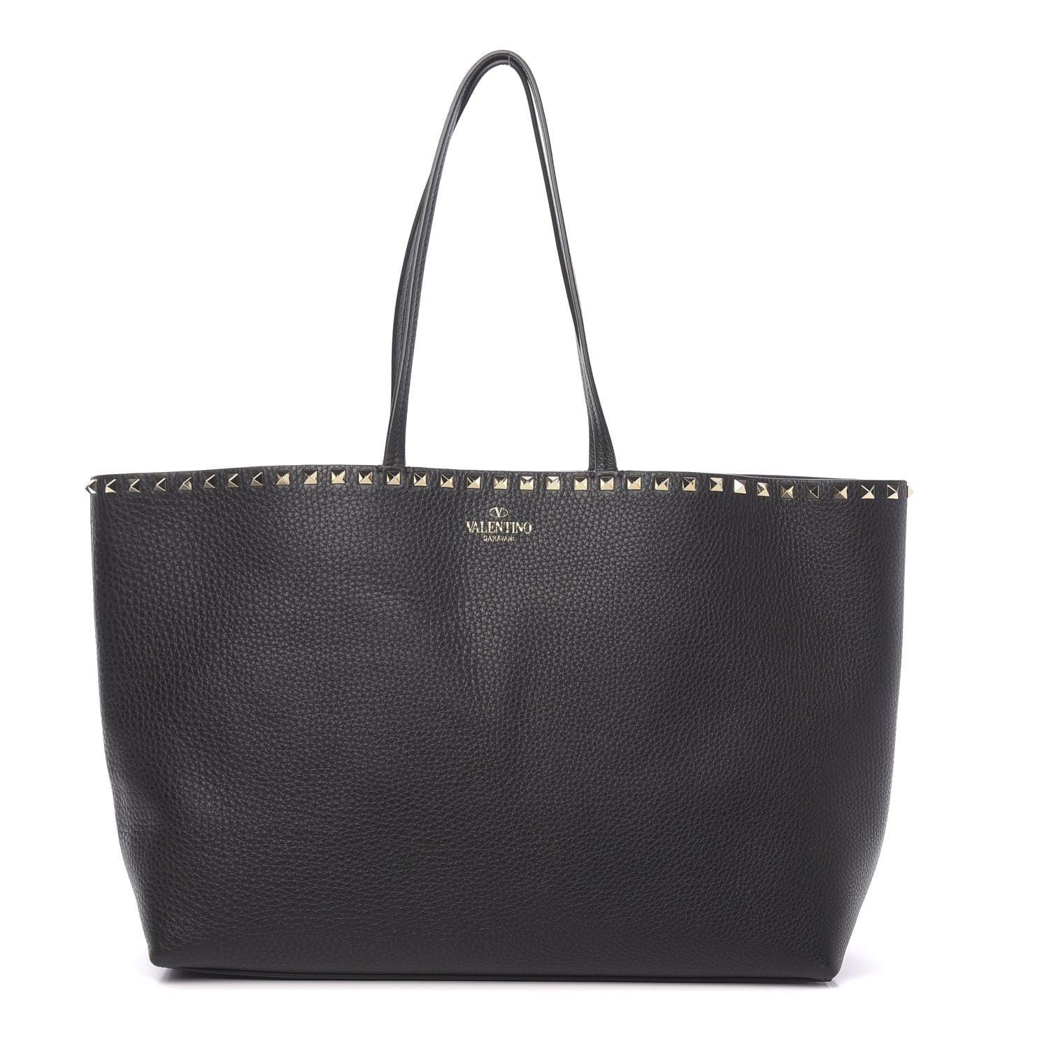 Valentino Garavani Grained Calfskin Rockstud Shoulder Tote Black 1 of 10